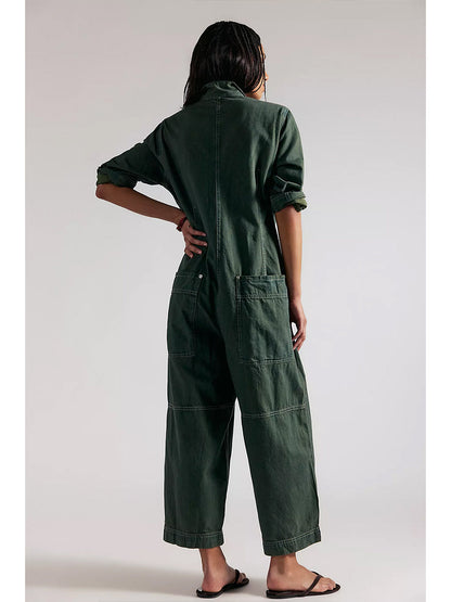Combinaison-pantalon en jean à jambes larges pour femme
