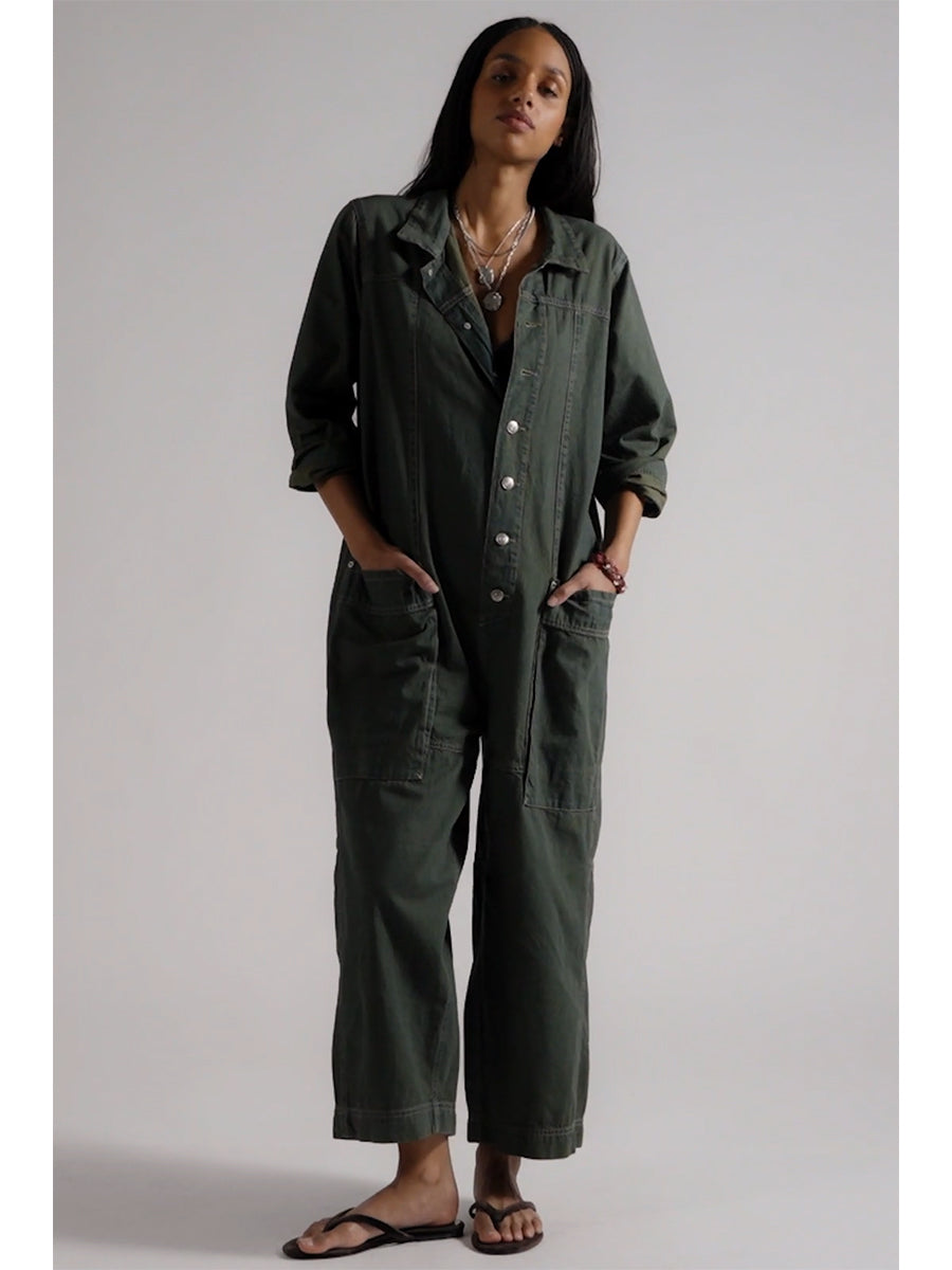 Combinaison-pantalon en jean à jambes larges pour femme