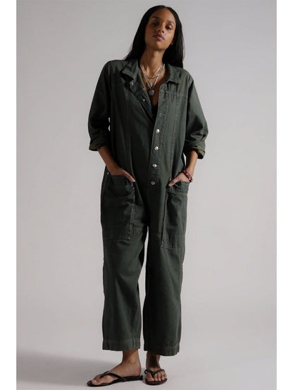 Combinaison-pantalon en jean à jambes larges pour femme