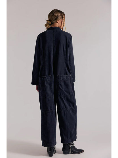 Combinaison-pantalon en jean à jambes larges pour femme