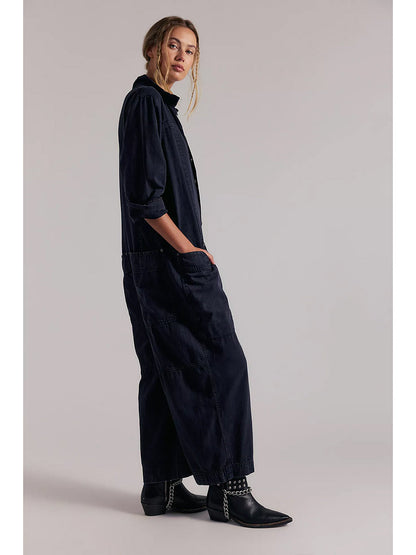 Combinaison-pantalon en jean à jambes larges pour femme