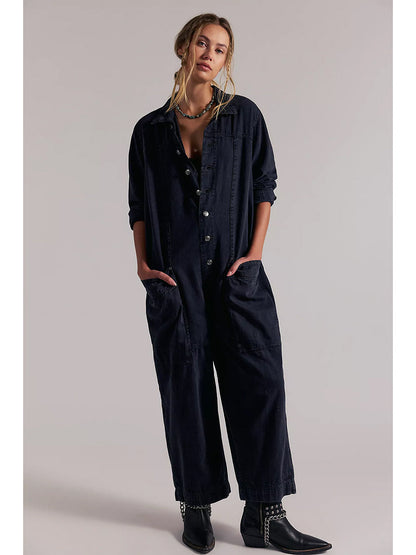 Combinaison-pantalon en jean à jambes larges pour femme
