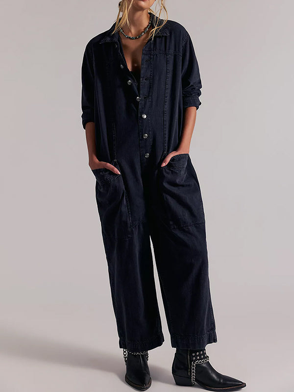 Tuta intera da donna in denim a gamba larga stile utility