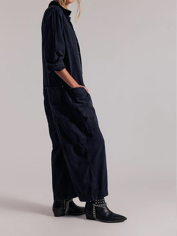 Tuta intera da donna in denim a gamba larga stile utility