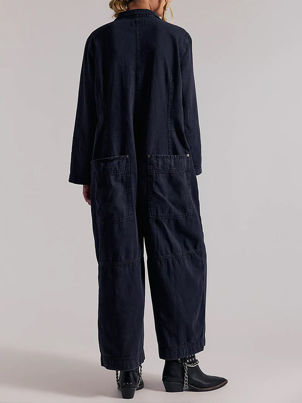 Tuta intera da donna in denim a gamba larga stile utility