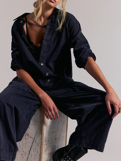 Damen-Jumpsuit aus Denim mit weitem Bein