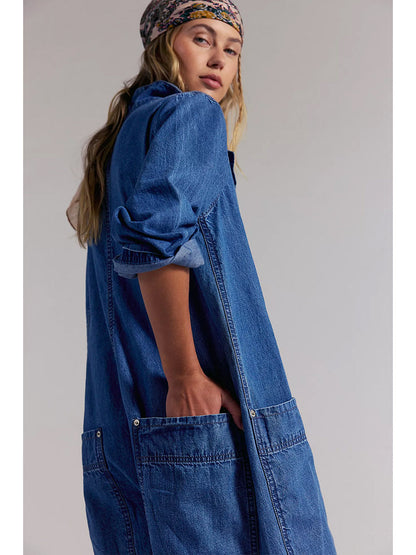 Combinaison-pantalon en jean à jambes larges pour femme