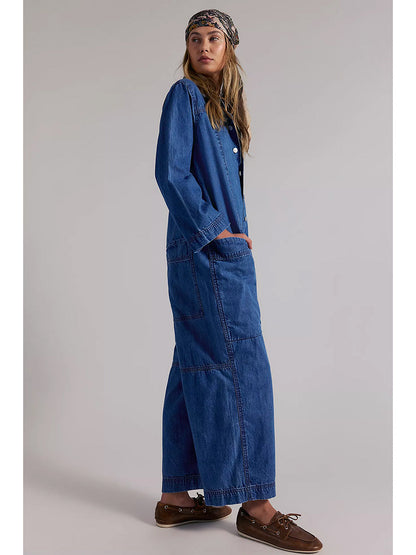 Combinaison-pantalon en jean à jambes larges pour femme