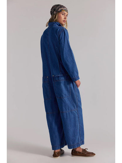 Combinaison-pantalon en jean à jambes larges pour femme