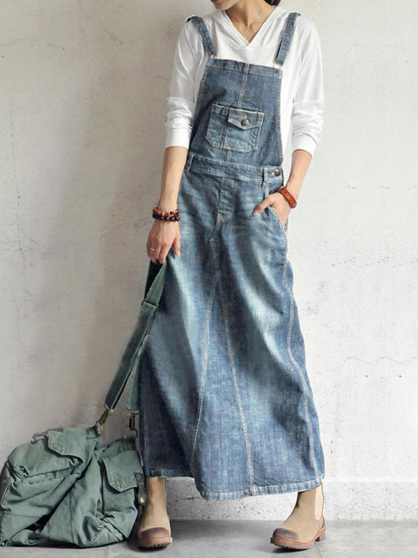 Abito in denim con spacco posteriore casual
