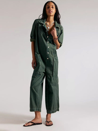 Combinaison-pantalon en jean à jambes larges pour femme