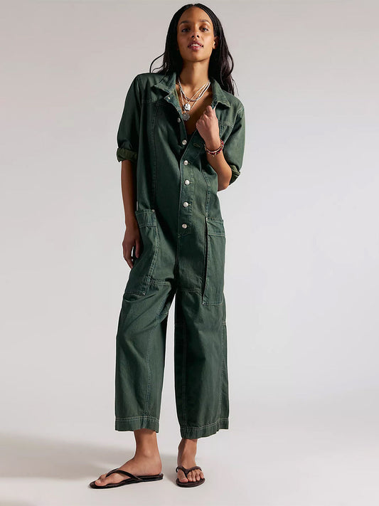 Combinaison-pantalon en jean à jambes larges pour femme