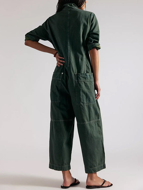 Damen-Jumpsuit aus Denim mit weitem Bein