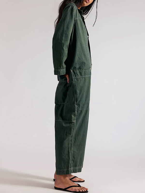 Tuta intera da donna in denim a gamba larga stile utility