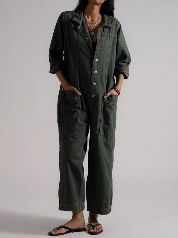 Tuta intera da donna in denim a gamba larga stile utility