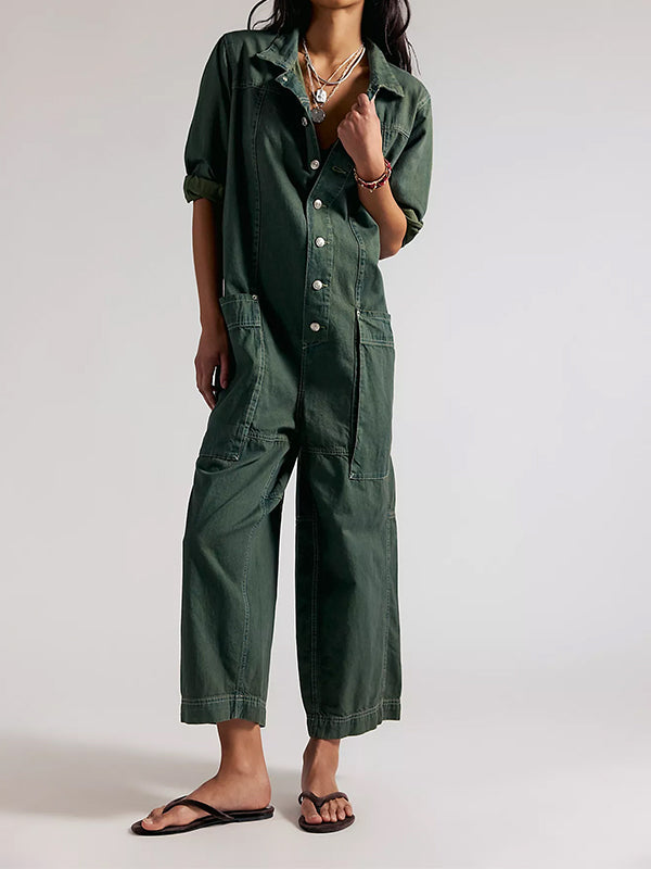 Tuta intera da donna in denim a gamba larga stile utility