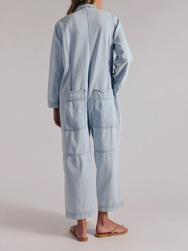 Tuta intera da donna in denim a gamba larga stile utility