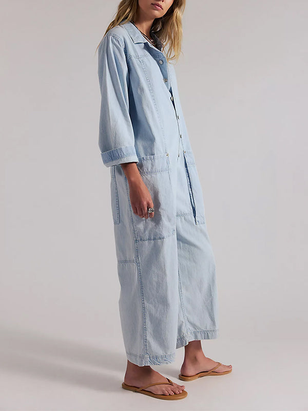 Tuta intera da donna in denim a gamba larga stile utility