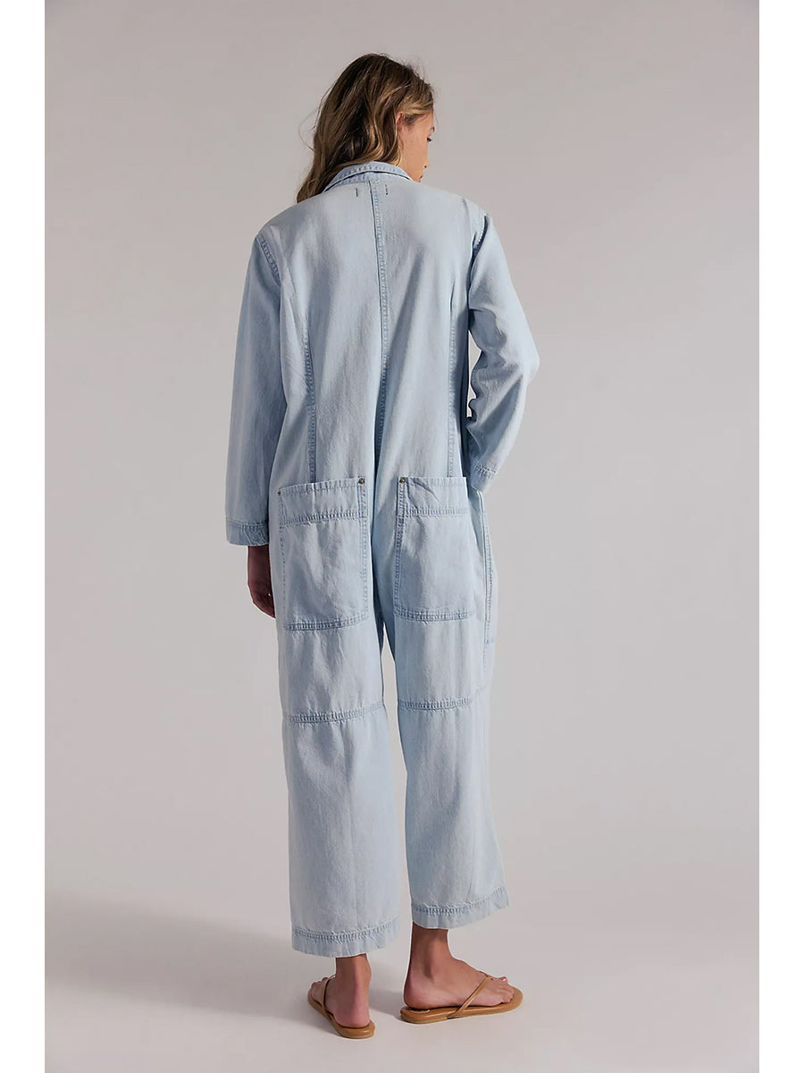 Combinaison-pantalon en jean à jambes larges pour femme