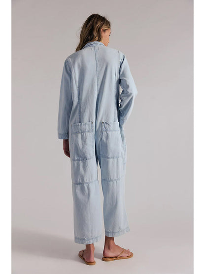 Combinaison-pantalon en jean à jambes larges pour femme