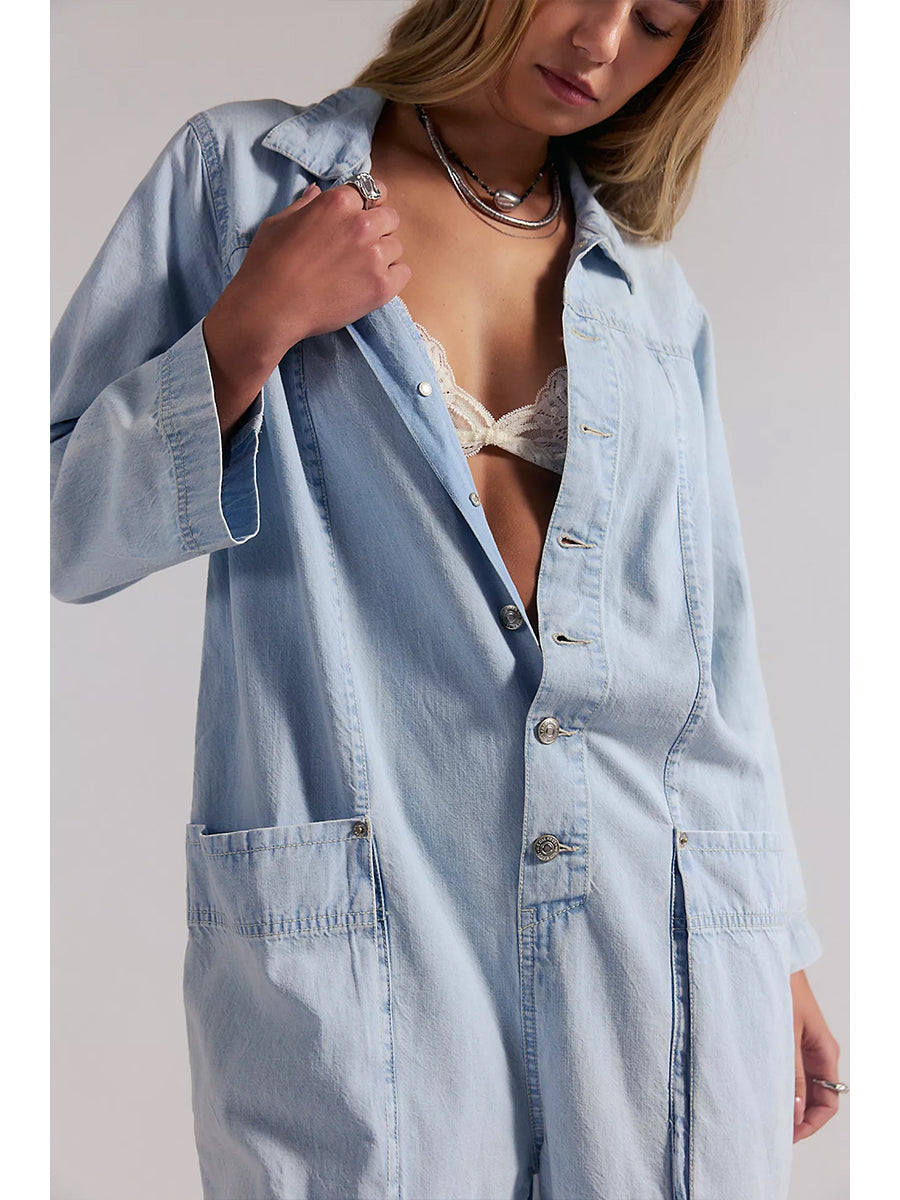 Combinaison-pantalon en jean à jambes larges pour femme