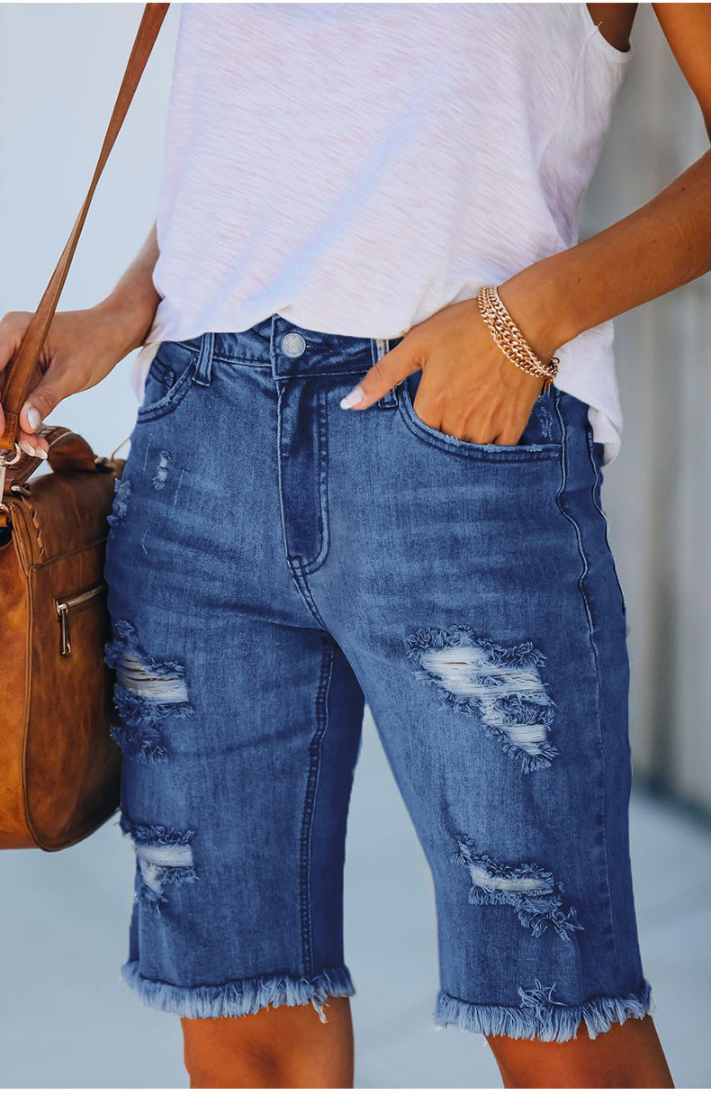 Denim-Shorts mit zerrissenem Saum für Damen