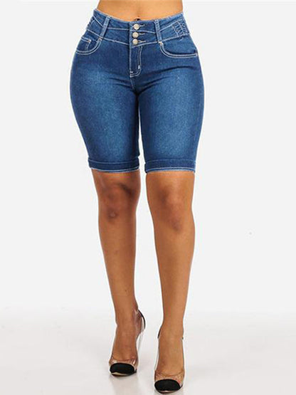 Bermuda-Denim-Shorts für Damen mit 3 Knöpfen