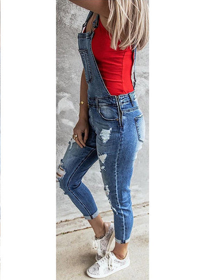 Vintage-Jeansoverall im Used-Look mit schmaler Passform für Damen