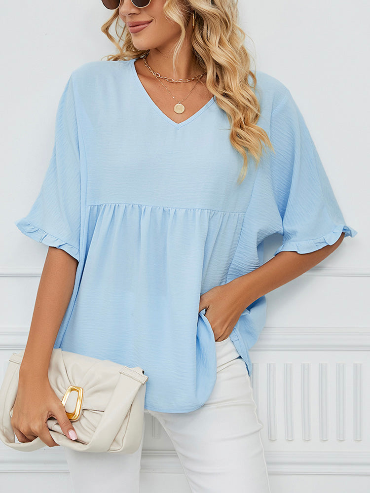 Locker gerafftes Chiffonbluse mit V-Ausschnitt